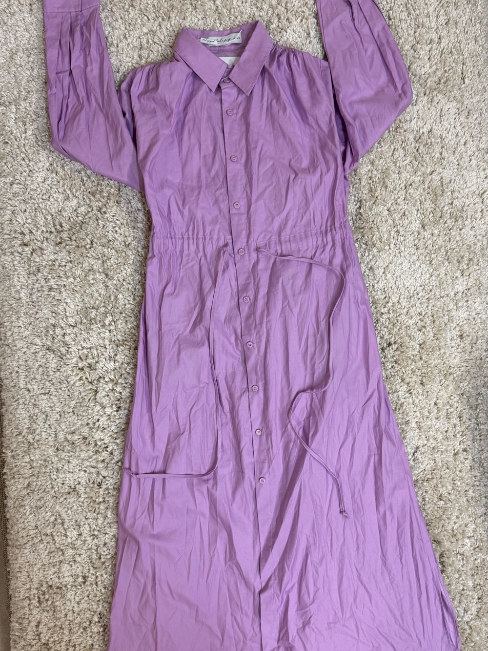 Lavender Button-Front Shirt Dress Cotton Xs - Picture 2 of 12